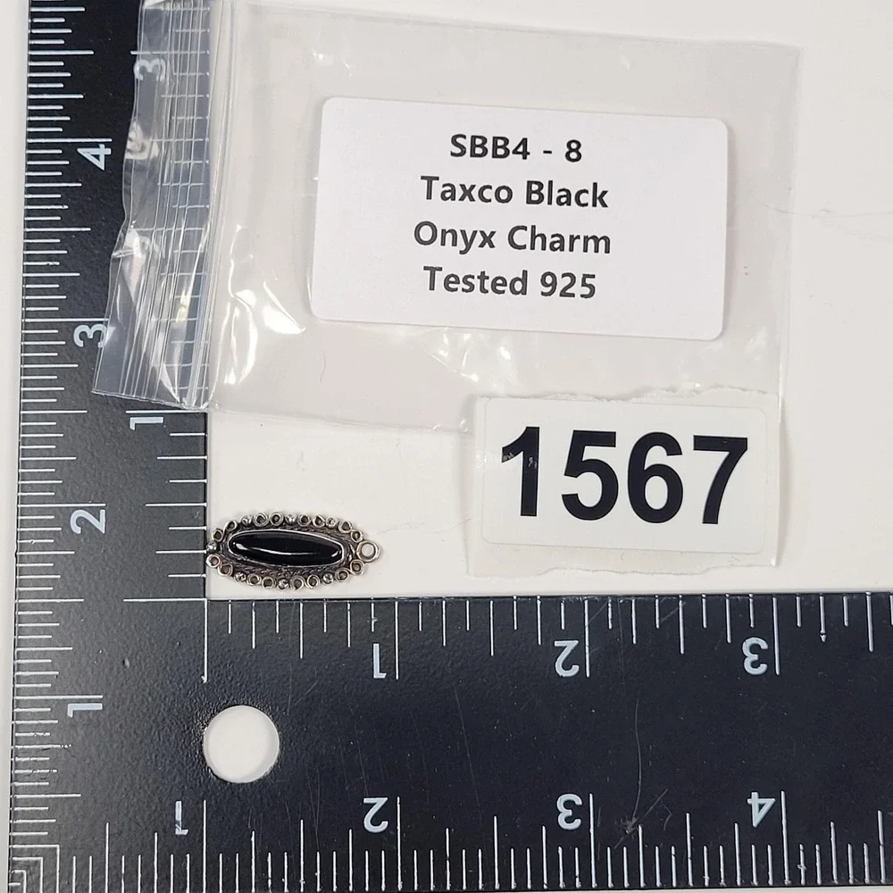 Taxco 925 Sterling Black Onyx Oval Charm Pendant Mexico Silver Jewelry - Picture 4 of 4